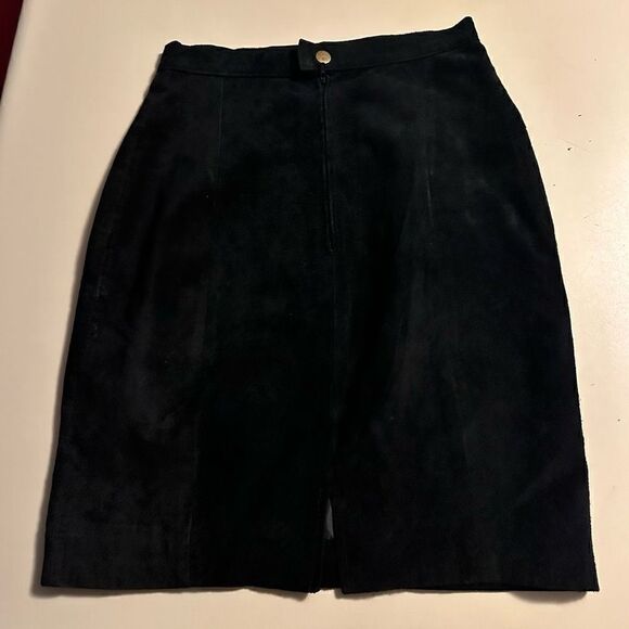 Vintage 90s Don’t Stop Brand Womens 100% Suede Black Leather Mini Skirts Size 5 - Picture 2 of 7